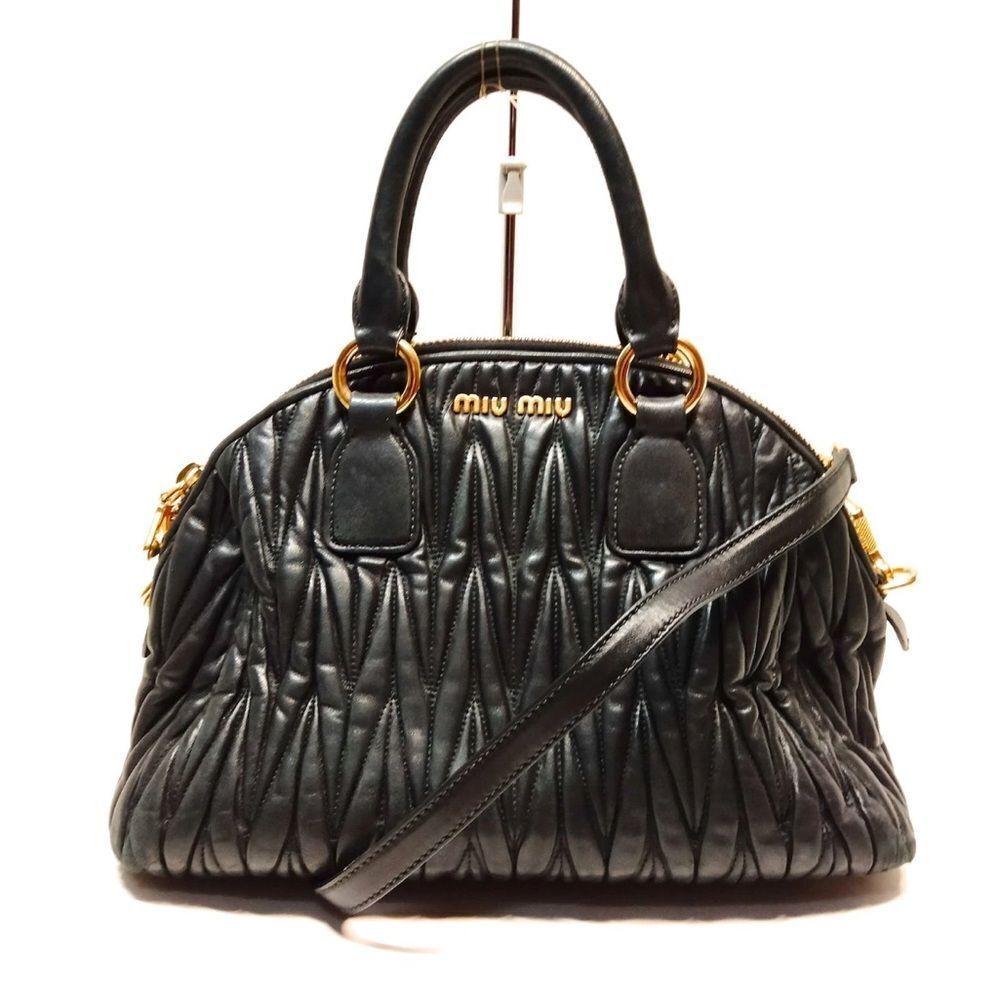 Auth Miu Miu Black Quilted Matelesse Small Dome 2way Top Handle Shoulder Bag